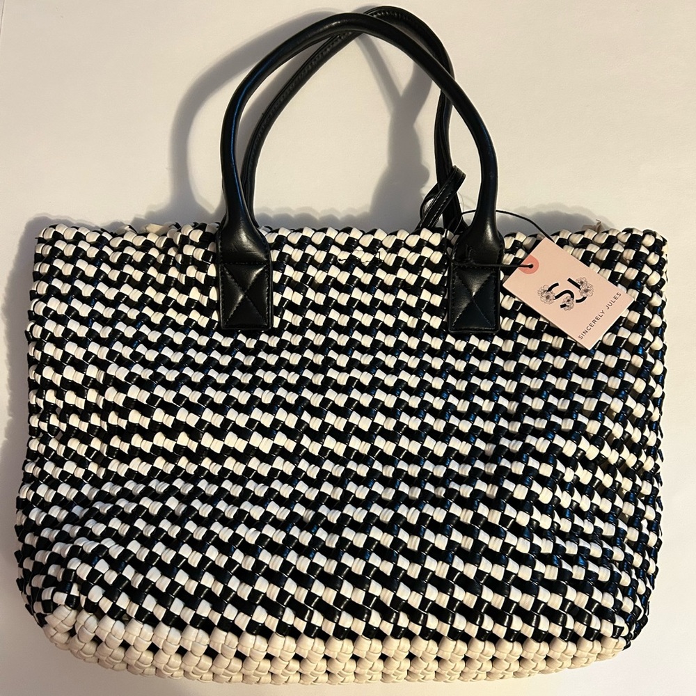 Sincerely Jules Black and White Woven Tote Bag